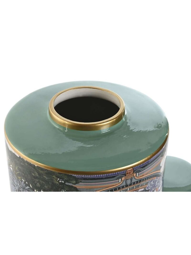 Vaso Porcellana Con Coperchio Motivi Giocosi Multicolor