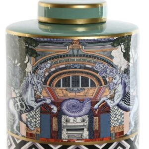 Vaso Porcellana Con Coperchio Motivi Giocosi Multicolor