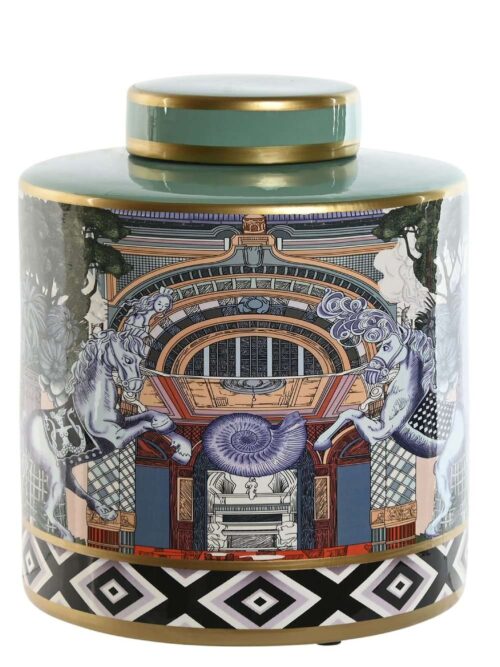 Vaso Porcellana Con Coperchio Motivi Giocosi Multicolor