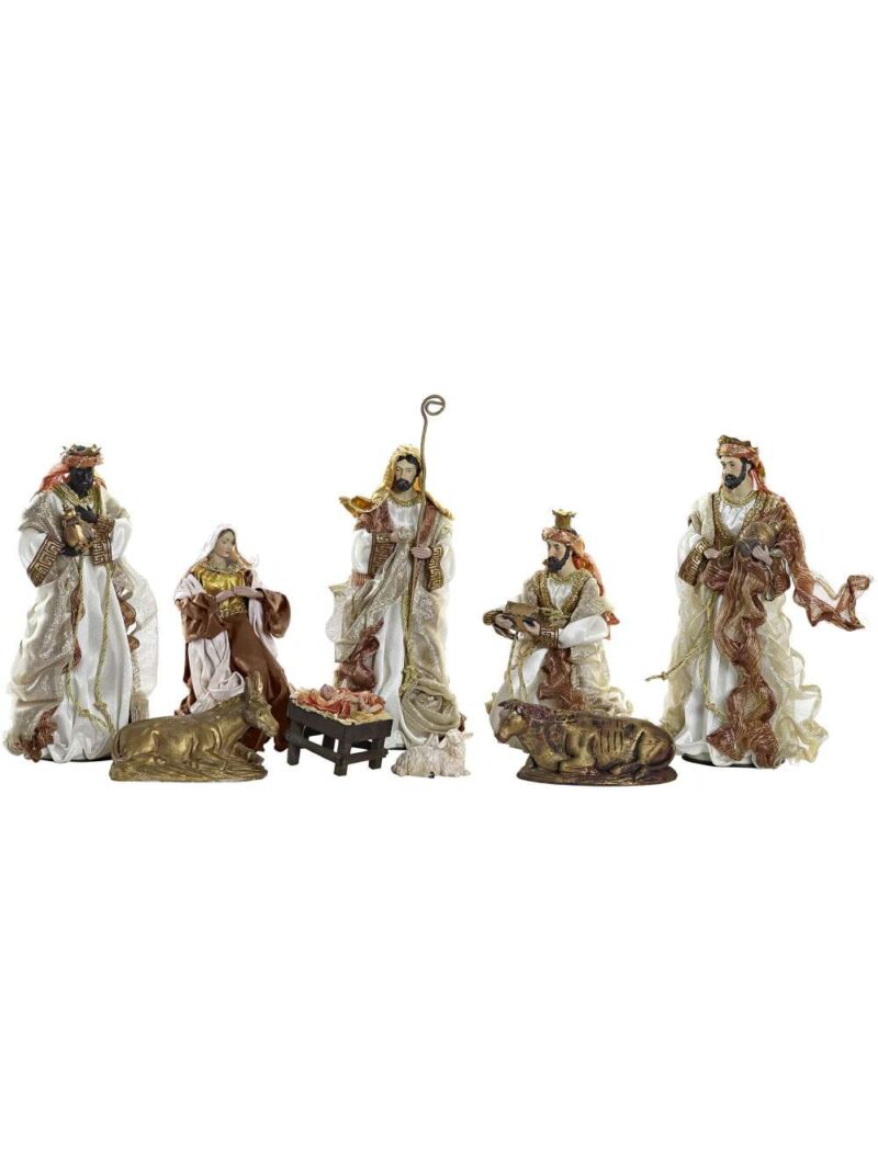 Figure Nativita Con Re Magi Bianco E Animali