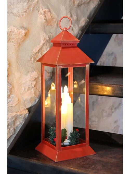 Lanterna con 3 Candele LED Incluse Bianca o Rossa