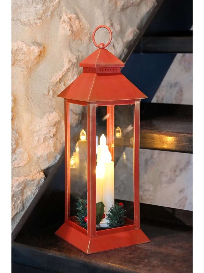 Lanterna Con 3 Candele Led Incluse Bianca O Rossa