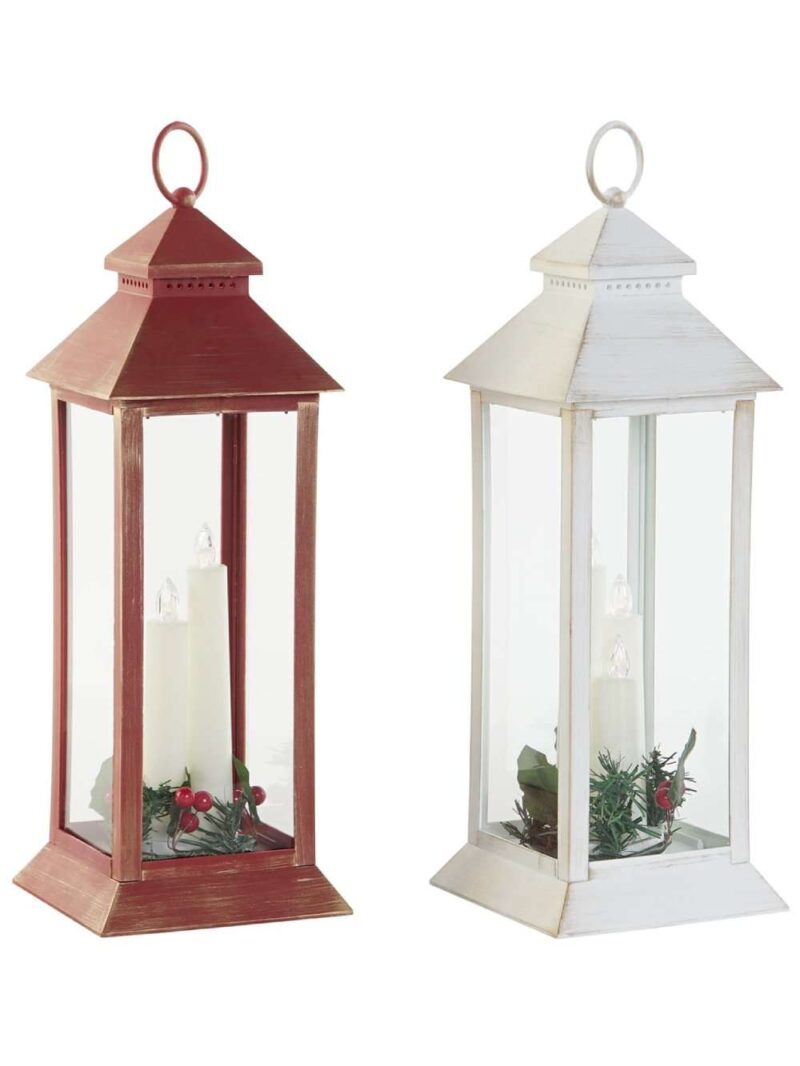 Lanterna Con 3 Candele Led Incluse Bianca O Rossa