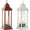 Lanterna Con 3 Candele Led Incluse Bianca O Rossa