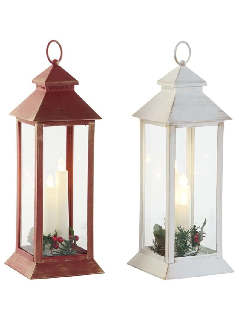 Lanterna Con 3 Candele Led Incluse Bianca O Rossa