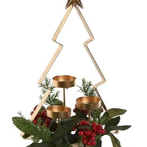 Portacandele in Metallo Dorato a Forma di Albero di Natale con Stella