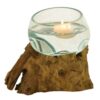Portacandele Unico in Vetro e Legno Naturale 10 cm
