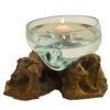 Portacandele Unico in Vetro e Legno Naturale 15 cm