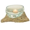 Portacandele Unico in Vetro e Legno White Wash 15 cm