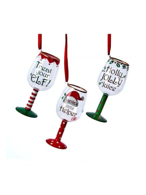 Set 3 Bicchieri di Vino Decorati Ornamento Albero di Natale