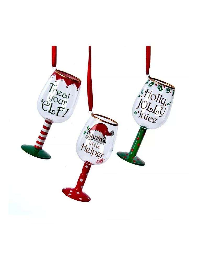 Set 3 Bicchieri Di Vino Decorati Ornamento Albero Di Natale