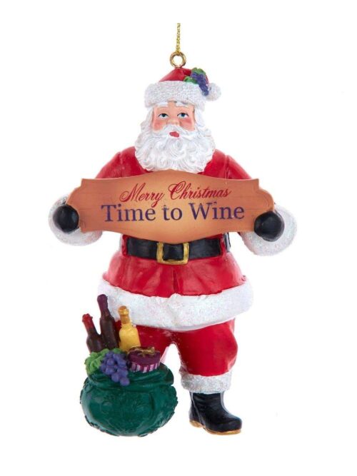 Babbo Natale TIME TO WINE Ornamento da Appendere per Albero di Natale