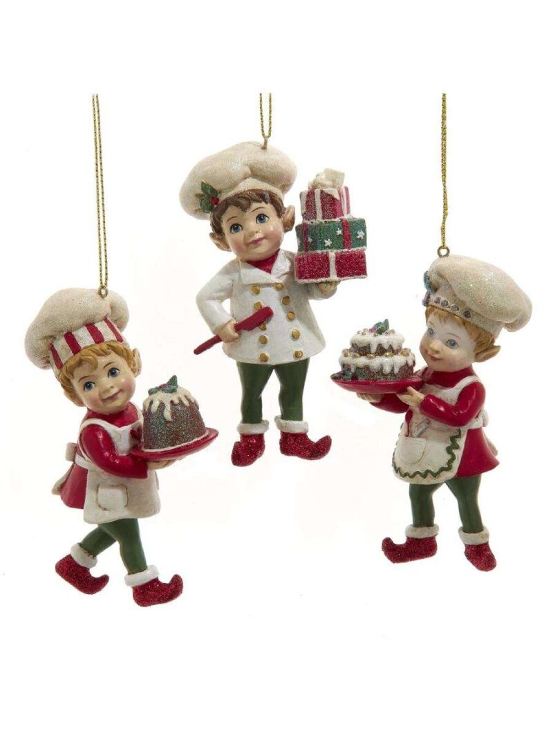 Elfi Cuochi Con Torta Ornamenti Natalizi In Resina