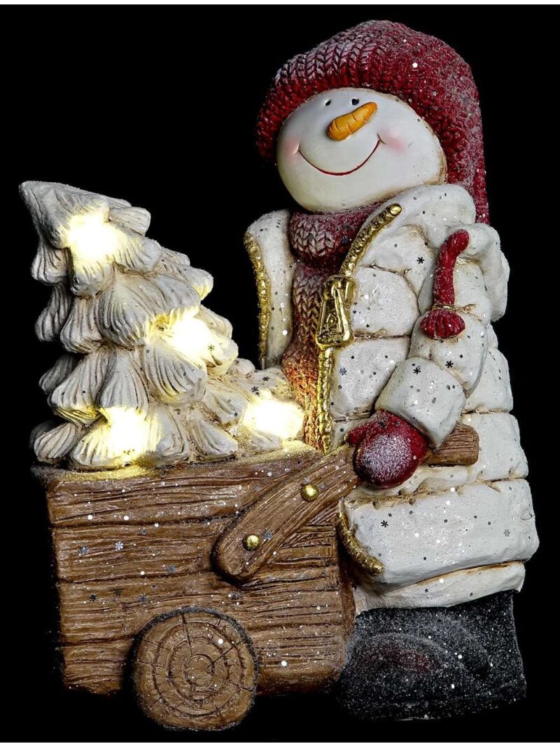 Figura Decorativa Bimbo Con Carretto E Albero