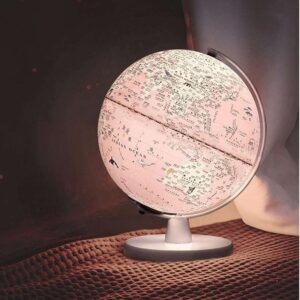 Mappamondo Rosa con Base Bianca e Luce Interna