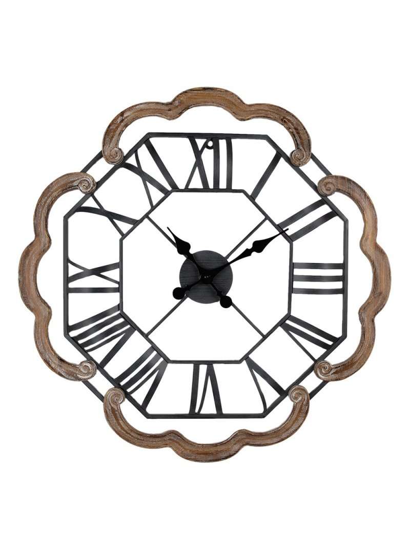 Orologio Da Parete Ø 70 Cm Marrone Grigio Legno E Ferro