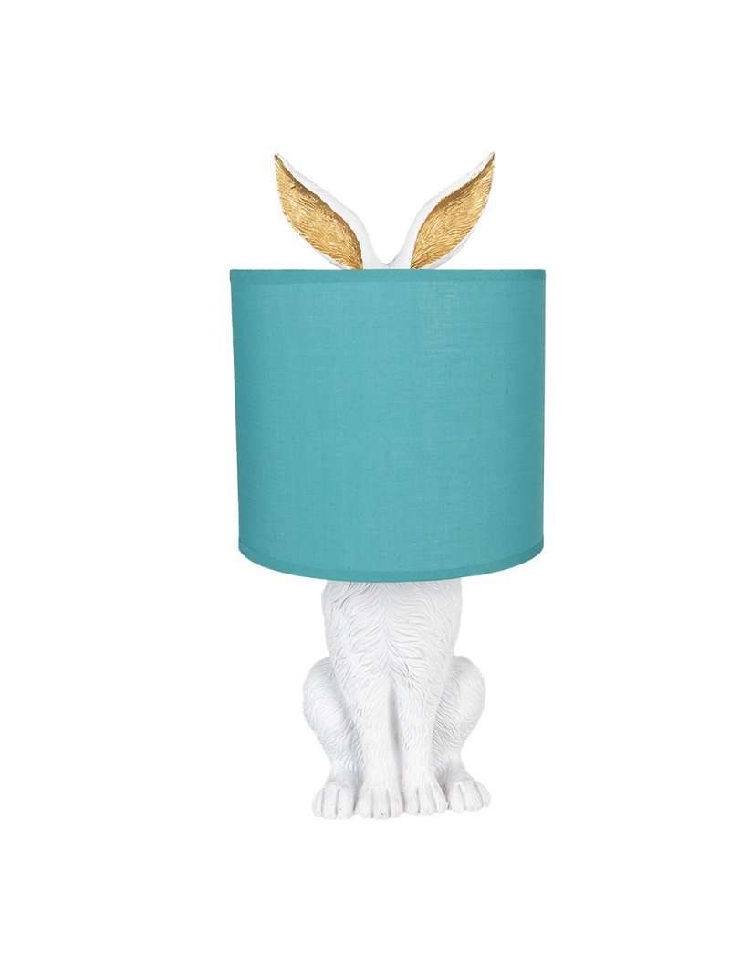 Lampada Da Tavolo Coniglio Bianco Con Paralume Verde