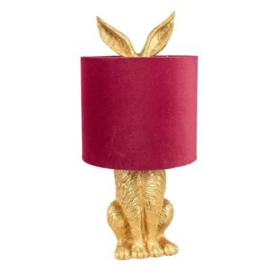 Lampada da Tavolo Coniglio Oro con Paralume Rosso