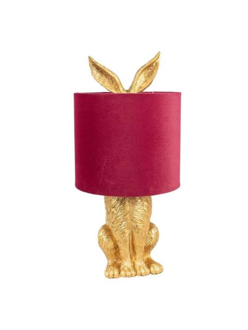 Lampada da Tavolo Coniglio Oro con Paralume Rosso