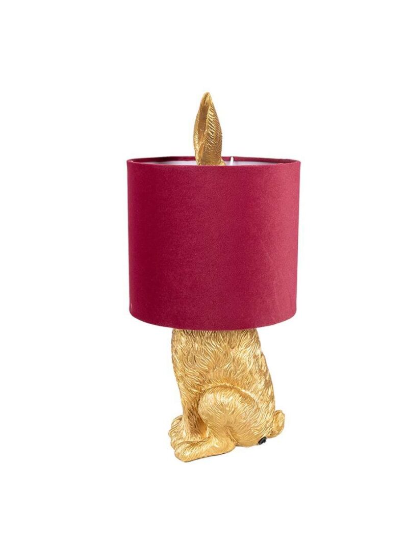 Lampada Da Tavolo Coniglio Oro Con Paralume Rosso