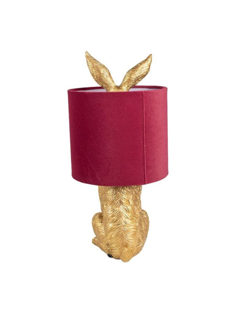 Lampada Da Tavolo Coniglio Oro Con Paralume Rosso
