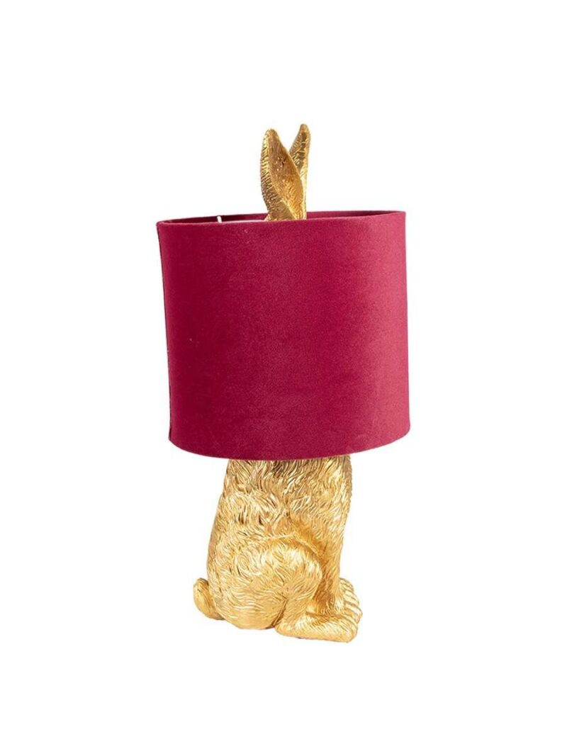 Lampada Da Tavolo Coniglio Oro Con Paralume Rosso