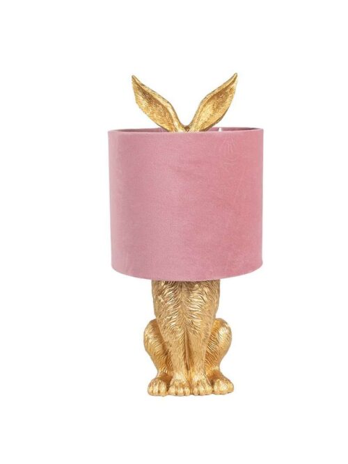 Lampada da Tavolo Coniglio Oro con Paralume Rosa