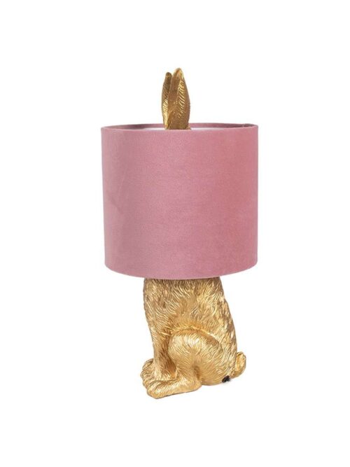 Lampada da Tavolo Coniglio Oro con Paralume Rosa