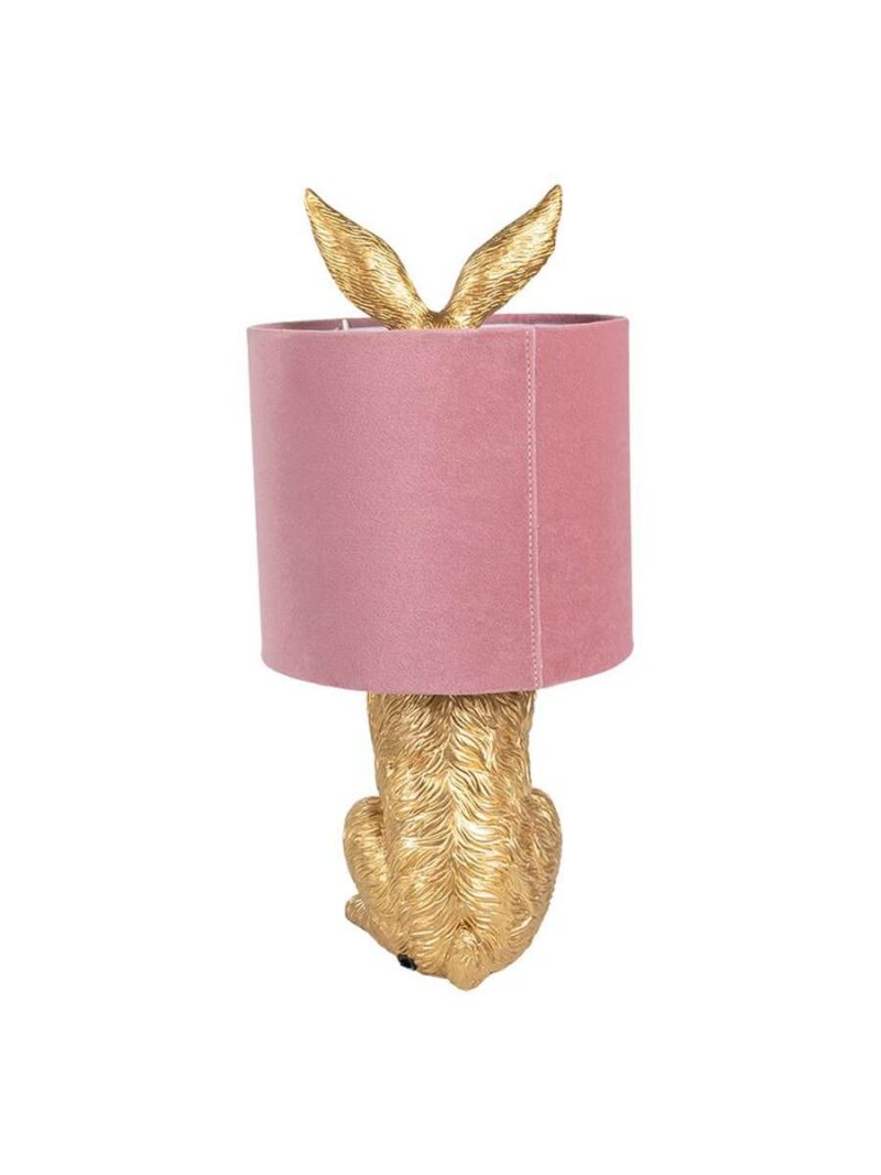 Lampada Da Tavolo Coniglio Oro Con Paralume Rosa