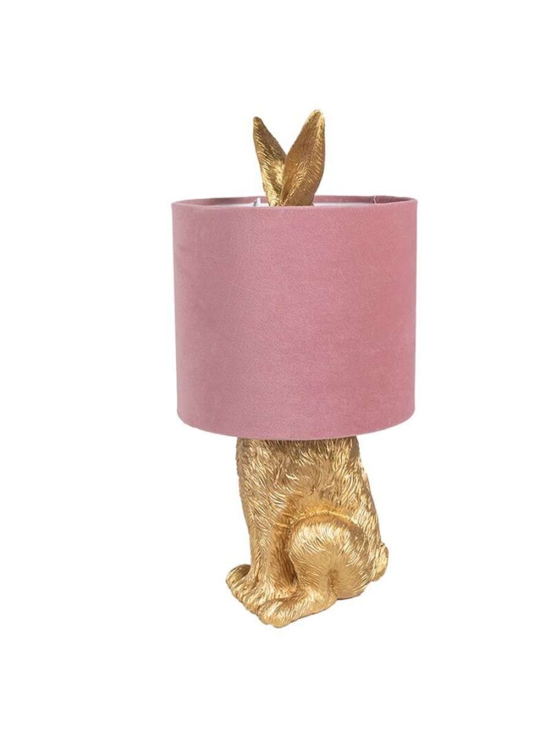Lampada Da Tavolo Coniglio Oro Con Paralume Rosa