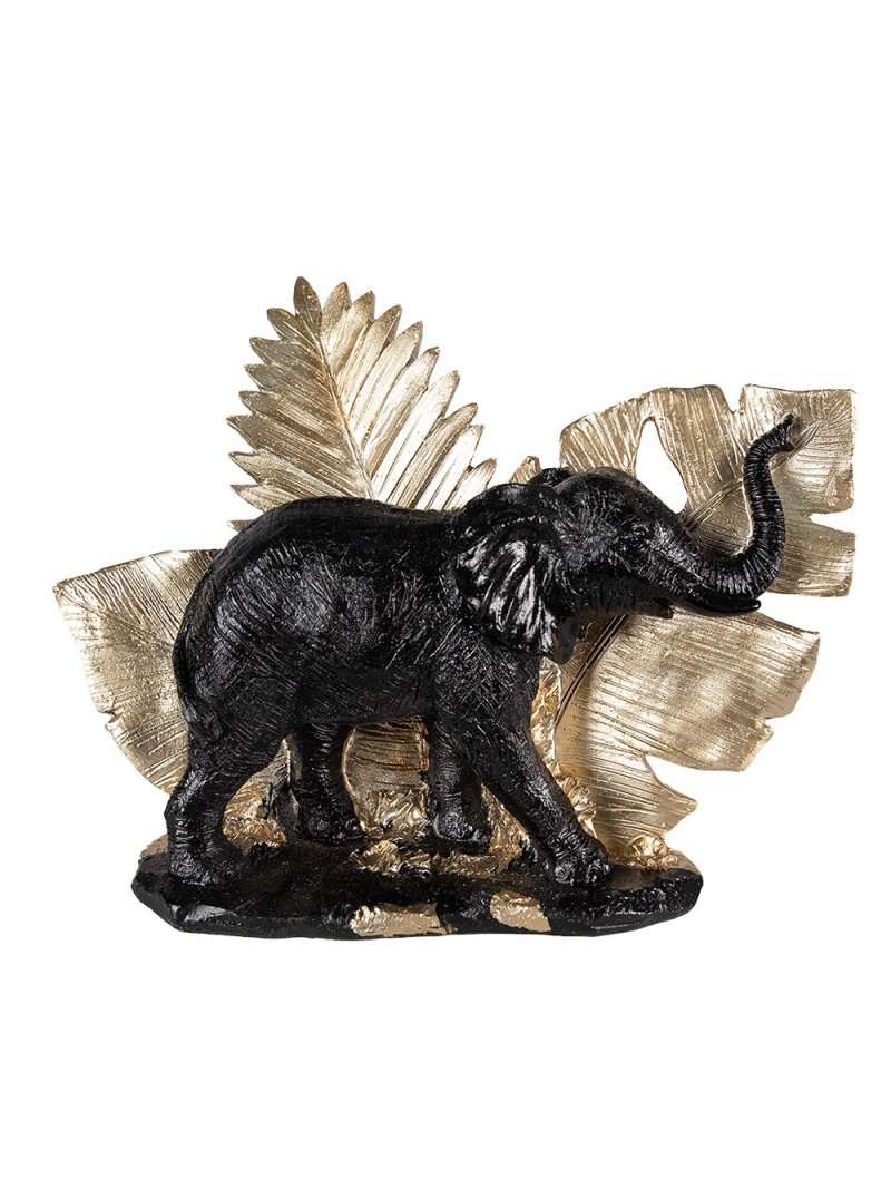Statuetta Elefante 18 Cm Nero E Oro In Poliresina