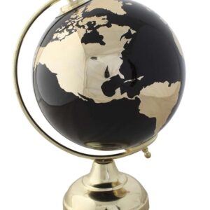 Mappamondo Decorativo in Alluminio Nero e Oro