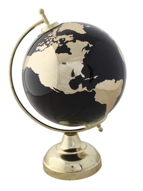 Mappamondo Decorativo in Alluminio Nero e Oro