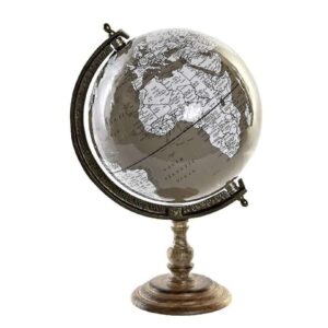 Mappamondo Decorativo Vintage in PVC con Base in Legno di Mango