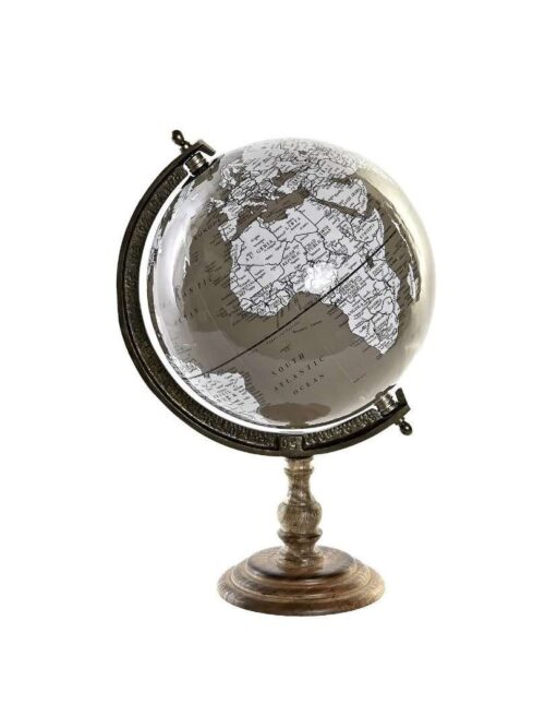 Mappamondo Decorativo Vintage in PVC con Base in Legno di Mango
