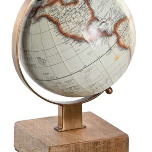 Mappamondo Decorativo Marrone in PVC con Base in Legno di Mango