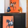 Decorazione Gorilla E Bulldog In Resina Con Guantoni Oro