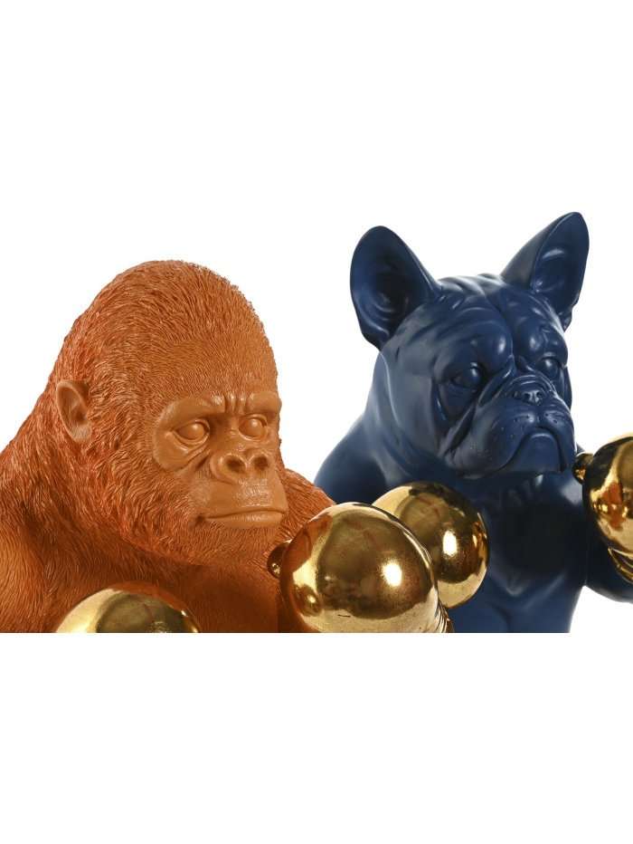 Decorazione Gorilla E Bulldog In Resina Con Guantoni Oro