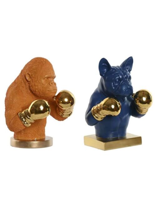 Decorazione Gorilla e Bulldog in Resina con Guantoni Oro