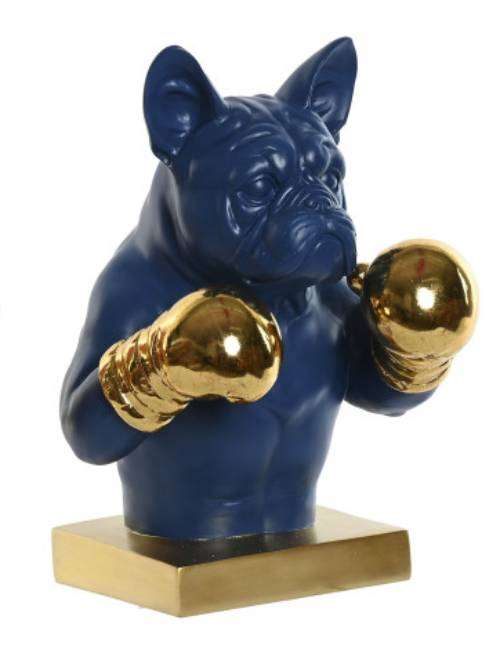 Decorazione Gorilla E Bulldog In Resina Con Guantoni Oro