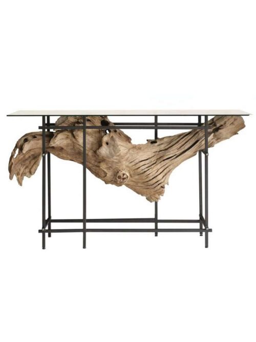 Consolle In Legno Naturale Teak Metallo E Piano In Vetro