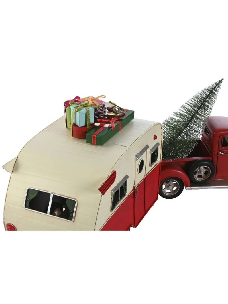 Decorazione Vintage Pick-Up Con Roulotte In Metallo
