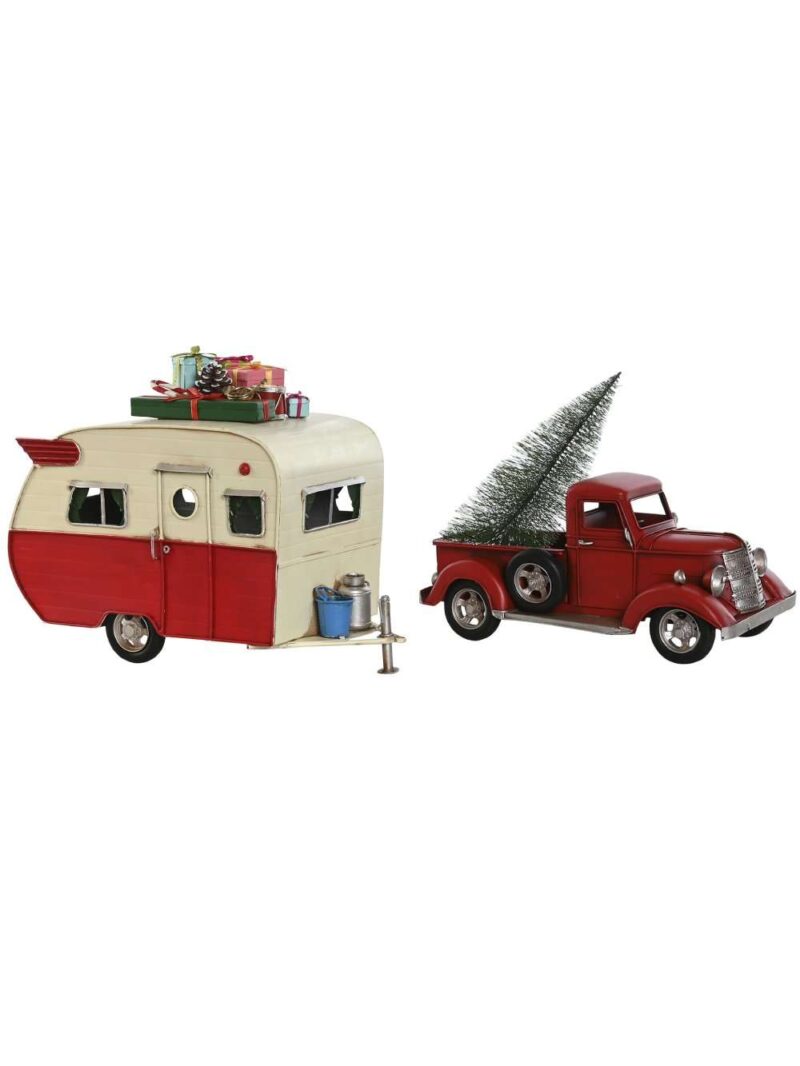 Decorazione Vintage Pick-Up Con Roulotte In Metallo