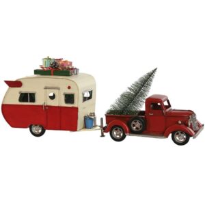 Decorazione Vintage Pick-up con Roulotte in Metallo