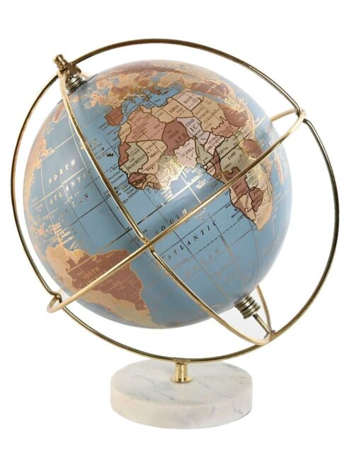 Mappamondo Decorativo in PVC con Base in Marmo e Metallo Dorato