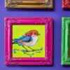 Dipinto Birdy Giallo Fluo 30X30