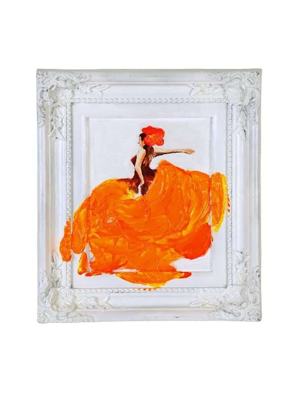 Quadro Decorativo Ballgown Arancio Su Cornice Bianca