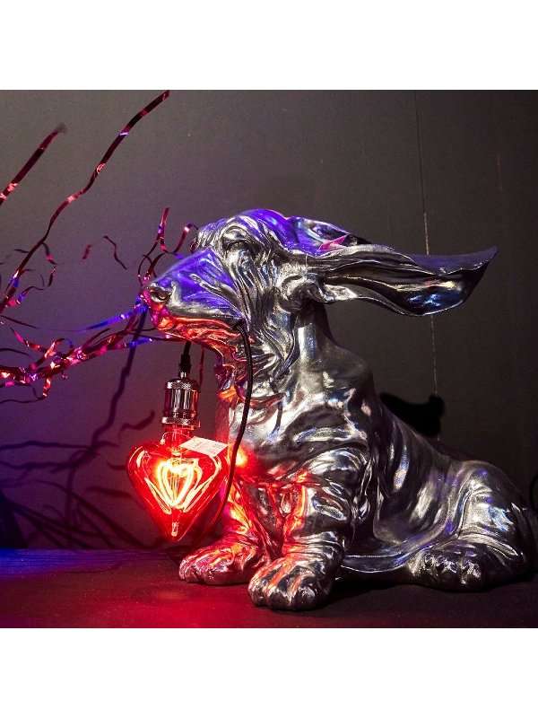 Lampada Da Tavolo Con Basset Hound Argentato