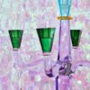Portacandele Viola Elegante, Candelabro 5 Fiamme Vetro, Portacandele Fancy Crystal, Decorazione Tavola Sofisticata, Centrotavola Candele Vetro, Portacandele Alto Design Moderno