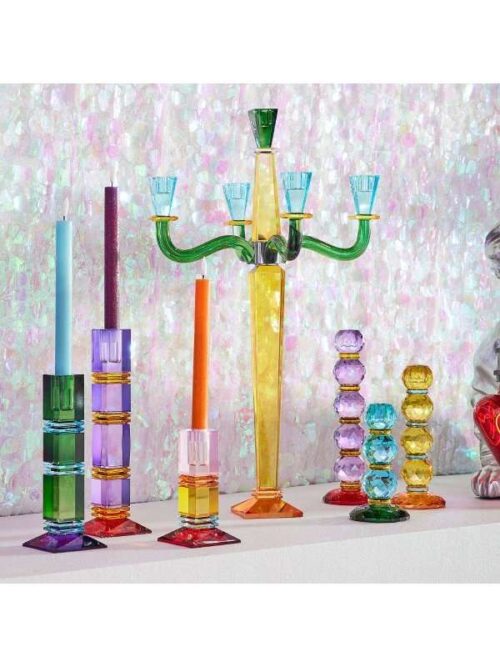Portacandele Fancy Crystal a 5 Fiamme in Vetro Giallo